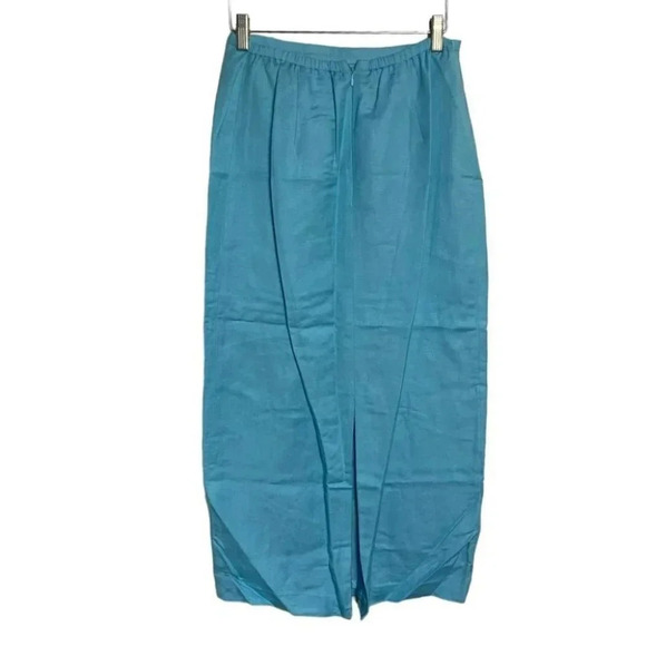 Coldwater‎ Creek 6P turquoise blue short sleeve linen blend embroidered skirt - Picture 8 of 10
